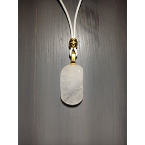 White Quartz Stone Pendant Necklace Waxed Cord Break Away Closure Minimalist